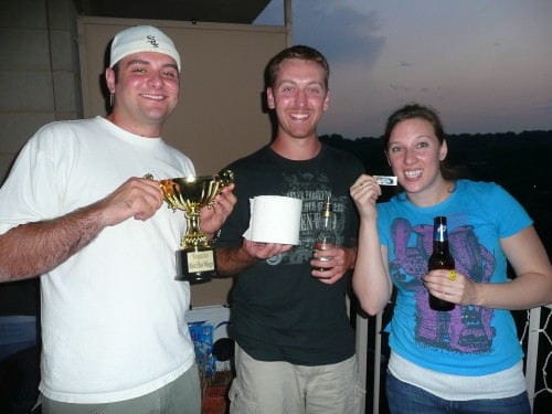 Top Three As you can see first place was the coveted wingtacular cup, yes it holds a beer. Second place was a roll of toilet paper. You know what that is for. Third place was a wetnap.