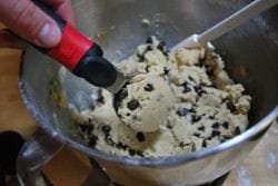 Portioning out Cookies Using an ice cream scoop makes sure that all of the cookies are the same size.