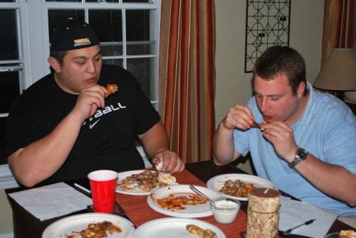 Judges deliberating As you can see the judges had a tough time as they each had to eat 30 wings..