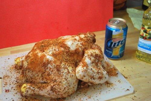 Chicken and beer It is almost as if the chicken is wondering where the beer is going to go.