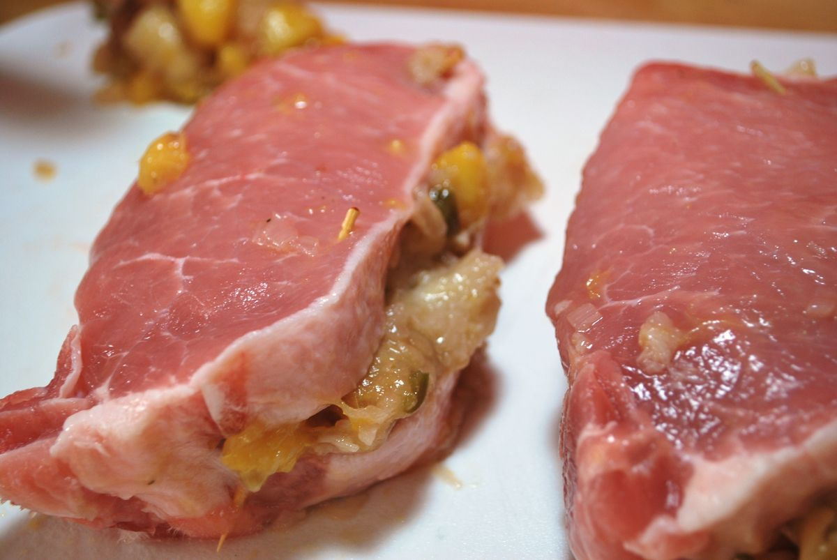 Peach Chutney Stuffed Pork Chops with Bearnaise Sauce SavoryReviews