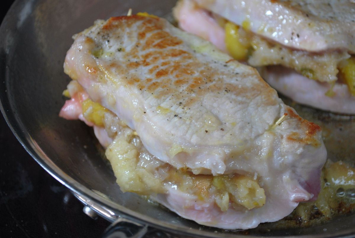 Peach Chutney Stuffed Pork Chops with Bearnaise Sauce SavoryReviews