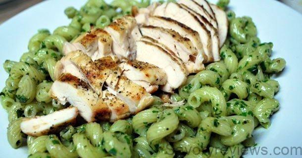 Grilled Chicken over Cellantani Pesto