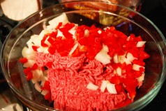 Peppers and onions and ground beef