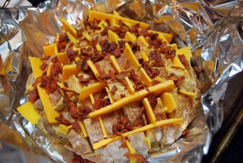 Add the cheese and bacon Add the cheese and bacon