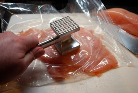 Pound the chicken into thin cutlets