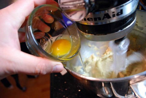 Add the eggs one at a time
