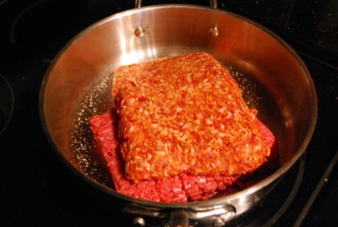 Brown the sausage and beef Brown the sausage and beef