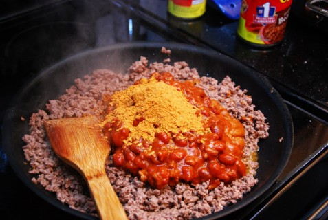 Mix in the chili and seasonings